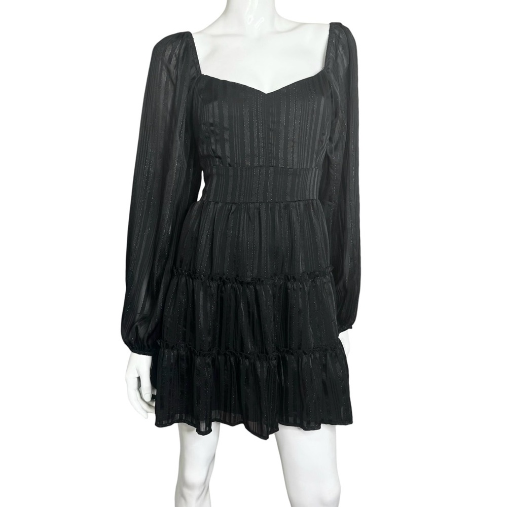 Altar’d State Ruffeled Open‎ Back Long Sleeve Striped V-Neck Midi Dress